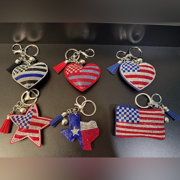 Accessories - Rhinestone Heart and Flag Purse Charm Keychain - NWT (Pick One)